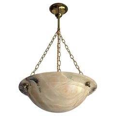 Beautiful Antique Alabaster and Brass French Art Deco Pendant Light / Chandelier