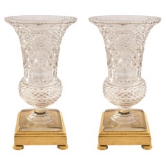 Pair of French 19th Century Louis XVI St. Baccarat and Ormolu Vases