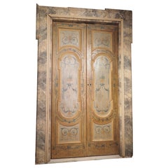 Pair of Antique Painted Italian Doors with Frame, Circa 1780