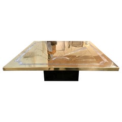 Square Coffee Table with Engraved Brass and Aluminum from the Seventies