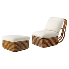 21st Bohemian 72 Collection Rattan Lounge Chair Ottoman Set by Gabriella Crespi 