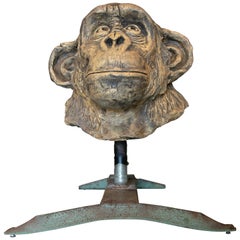 Retro 1990s Signed Hand Painted Ceramic Monkey Head sculpture