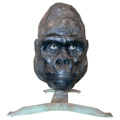 1990s Signed Hand Painted Ceramic Gorilla Head sculpture