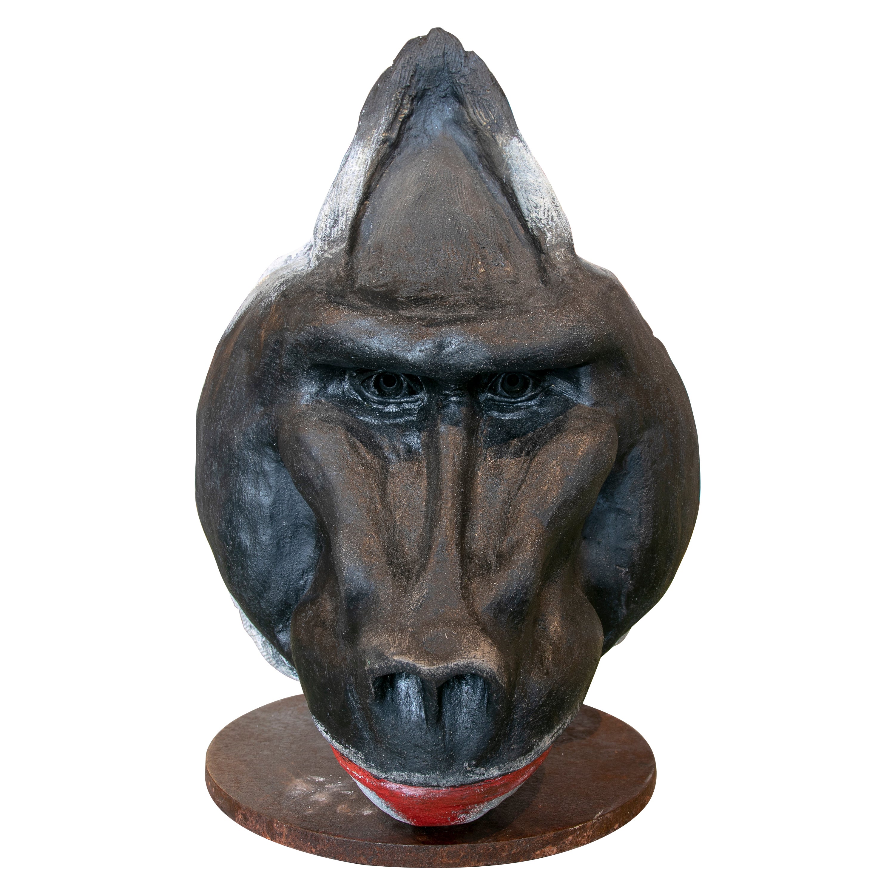 1990er Jahre handbemalter Gorillakopf aus Keramik, signiert im Angebot