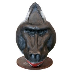 1990s Signed Hand Painted Ceramic Gorilla Head sculpture