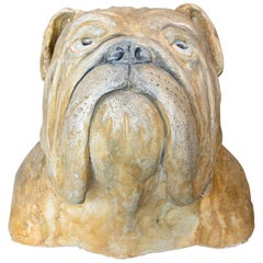 1990's Signed Hand Painted Ceramic Dog Head sculpture