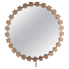 Plexiglas Round Hillebrand Mirror with Lighting, 1960s