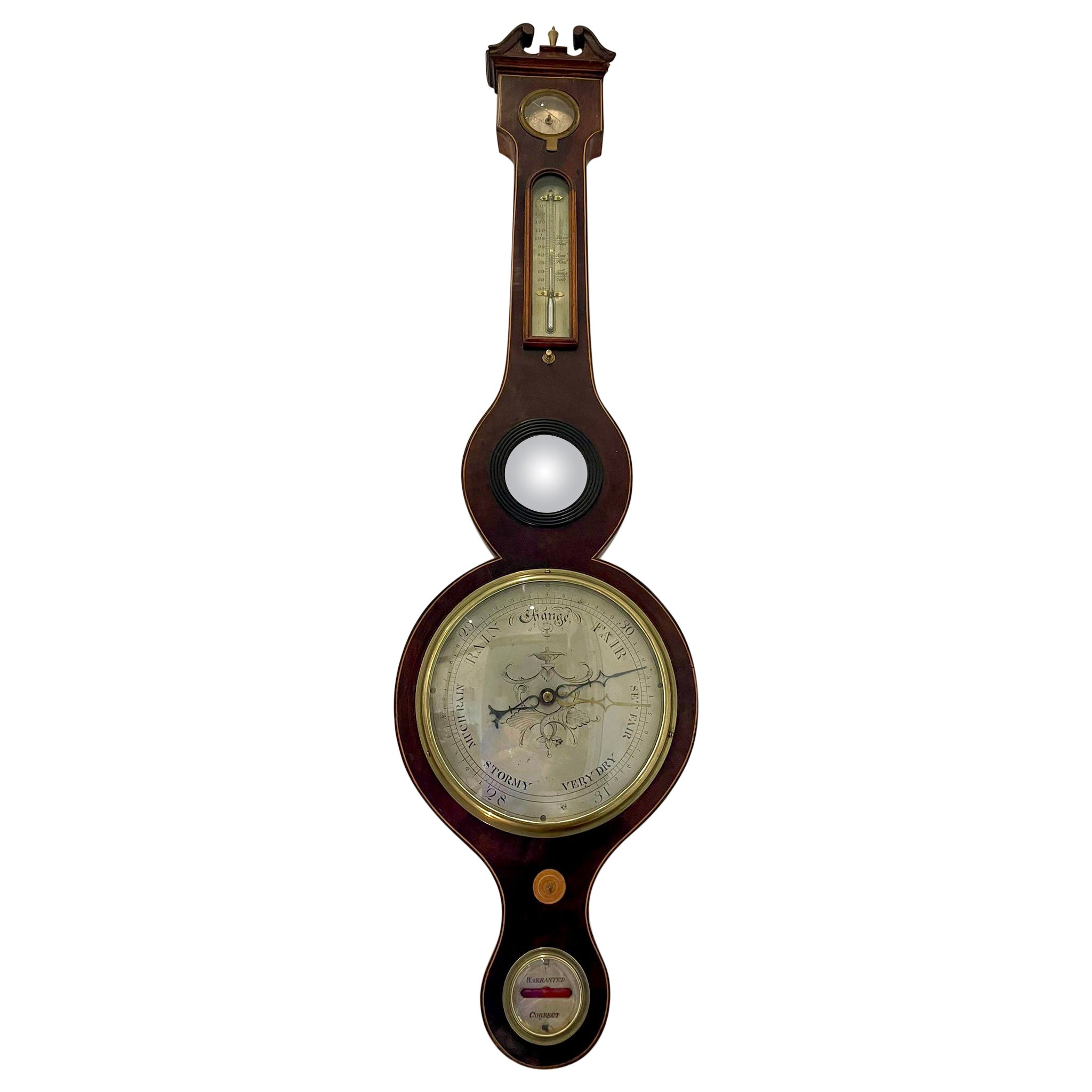 Antique George III Quality Mahogany Banjo Barometer For Sale