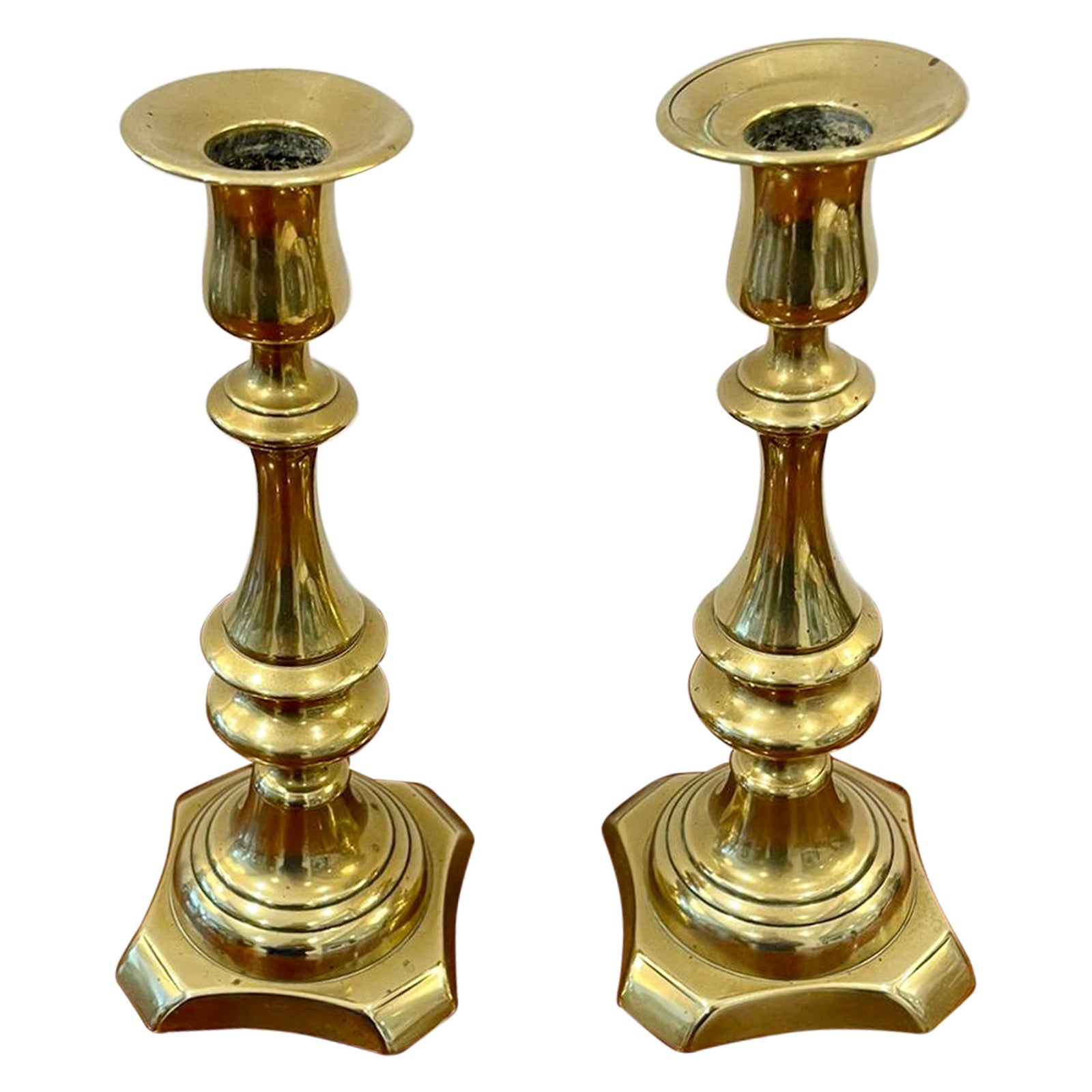 Pair of Antique Victorian Brass Candlesticks For Sale