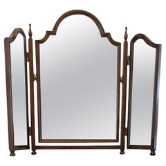 Antique Quality Walnut Shaped Top Triple Mirror