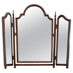  Antique Quality Walnut Shaped Top Triple Mirror 