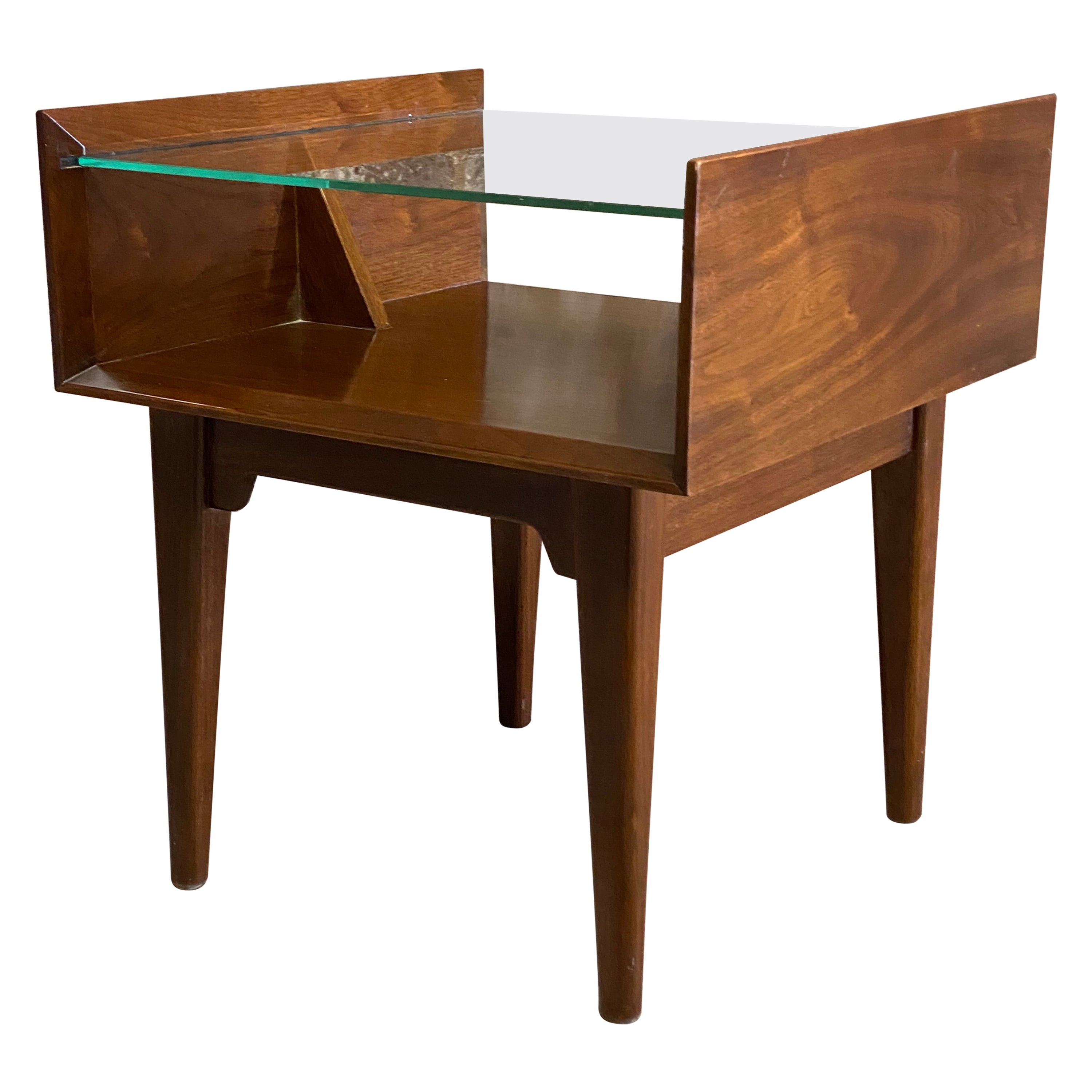 Walnut and Glass Mid-Century Modern End Table