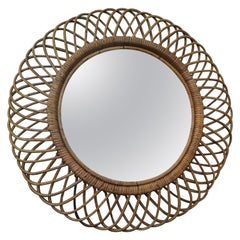 Vintage Italian Mid-Century Modern Rattan and Bamboo Wall Mirror, Franco Albini