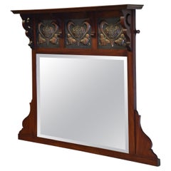 Art Nouveau Arts & Crafts Walnut Over Mantle Wall Mirror