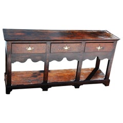 Welsh Georgian Oak Potboard Dresser with Three Drawers and Lower Shelf