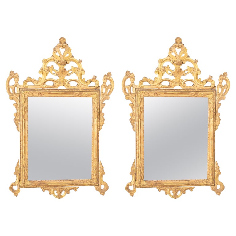 Pair of Italian Rococo Giltwood Mirrors For Sale at 1stDibs