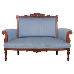 Antique Eastlake Carved Blue Settee