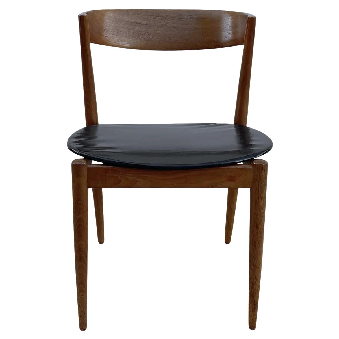 20th Century Danish Vintage Teak Side Chair - Scandinavian Faux Leather Chair
