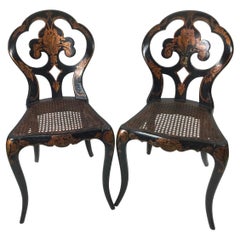 Pair of English Chinoiserie Side Chairs with Caned Seats, Circa 1870's