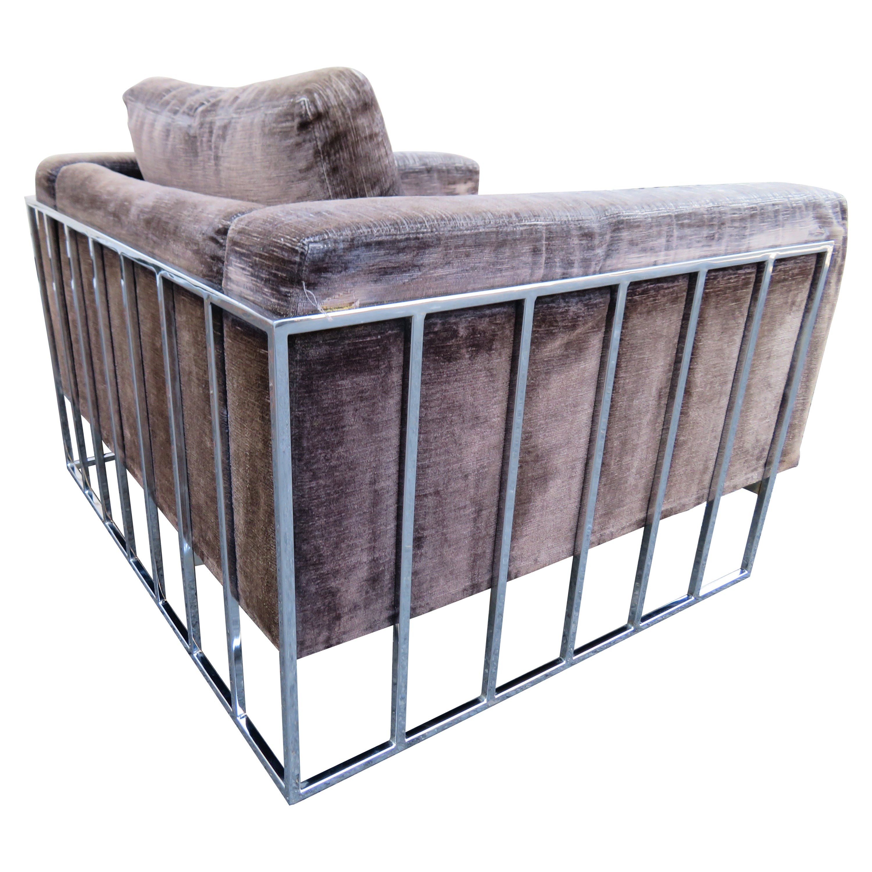 Milo Baughman fauteuil de salon à cage cubique chromé mi-siècle moderne et inhabituel