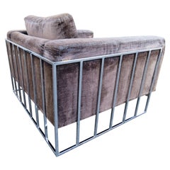 Retro Unusual Milo Baughman Chrome Cube Cage Lounge Chair Mid-Century Modern