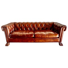 Leather Tufted English Chesterfield Style Sofa
