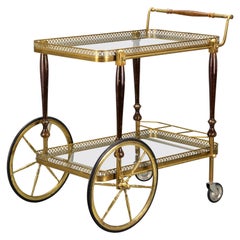 French Hollywood Regency Brass and Glass Bar Cart Drinks Trolley