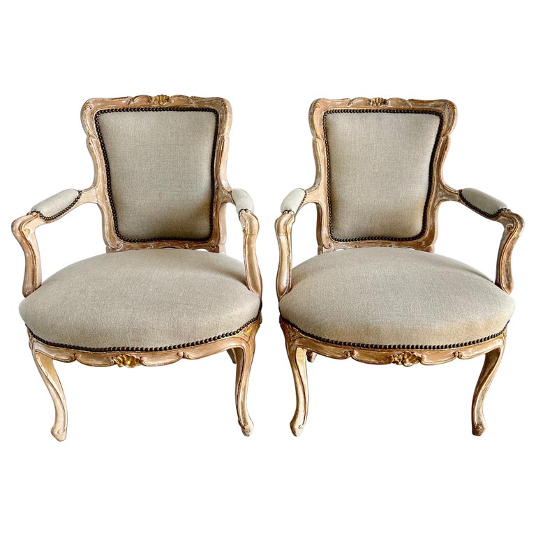 Pair of French Painted Louis XV Style Armchairs For Sale at 1stDibs