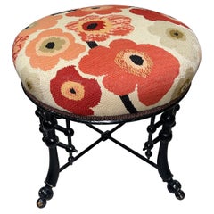 Antique Needlepoint Faux Bamboo Stool