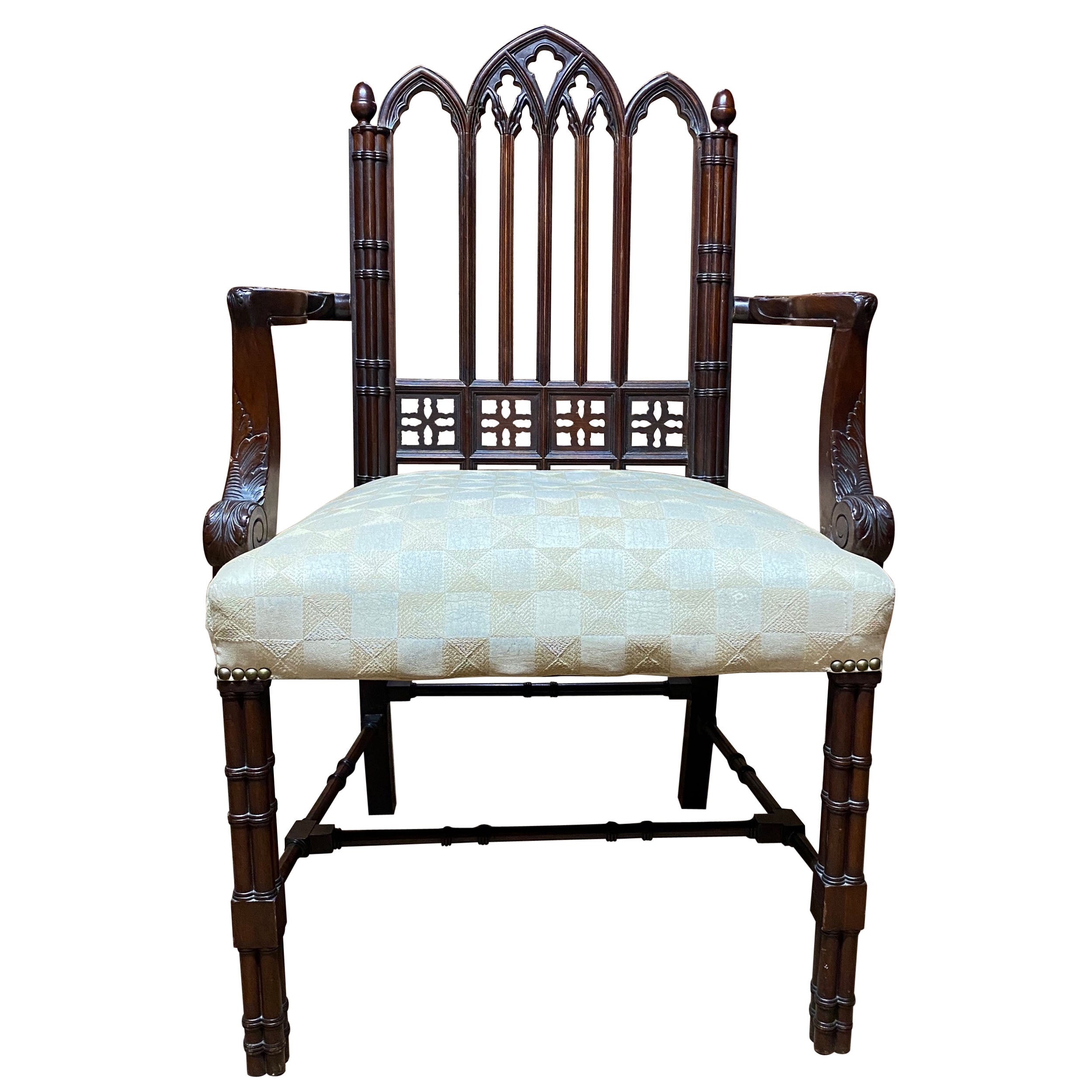 Antique 19th C Gothic Revival Carved Armchair For Sale