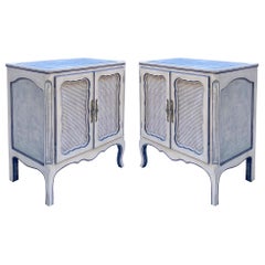 Gustavian Style Custom Painted Blue and Ecru Commodes / Cabinets / Chests, Pair 