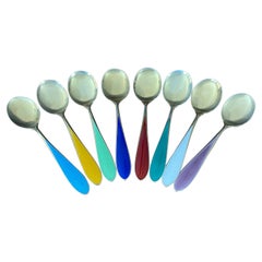 MCM Set of Eight Spoons in Sterling Silver and Enamel by N.M. Thune