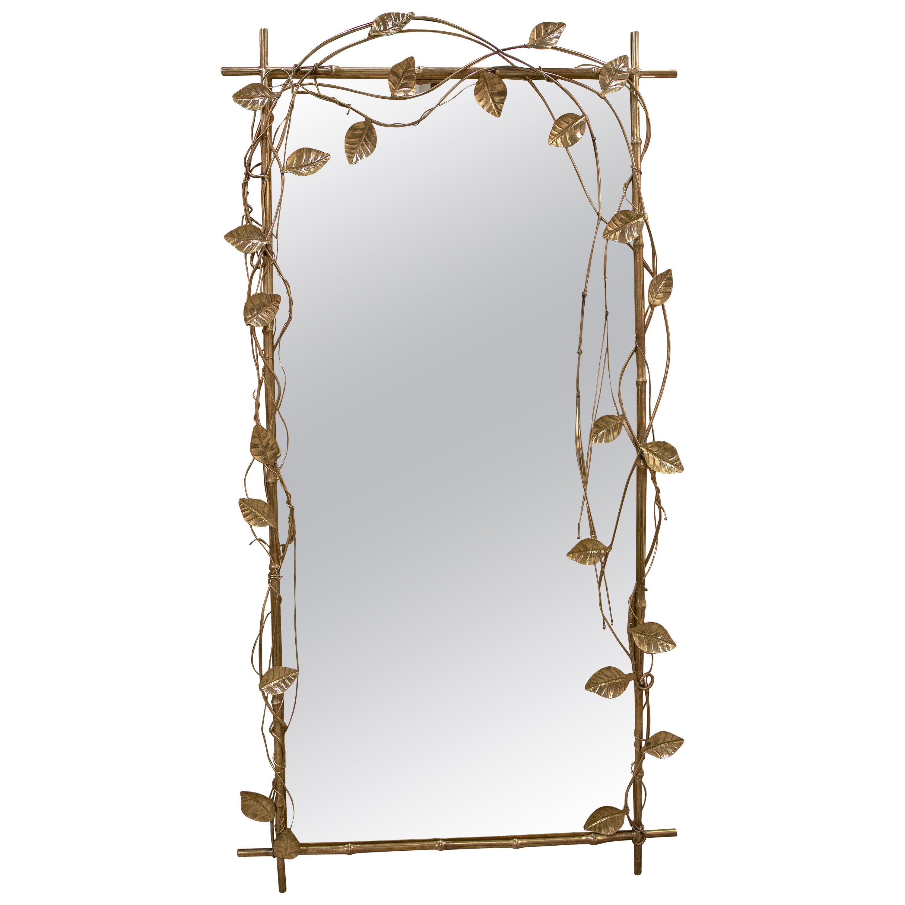 1970s Rectangular Wall Mirror with Leaves For Sale