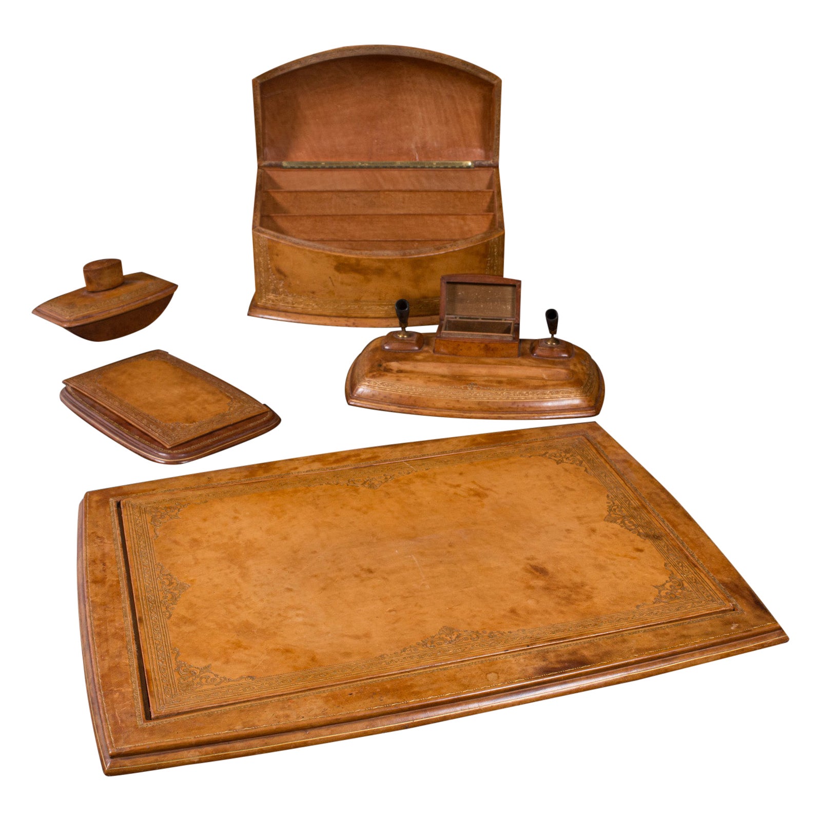 Vintage Writing Desk Set, English, Leather, Correspondence Box, Asprey of London For Sale