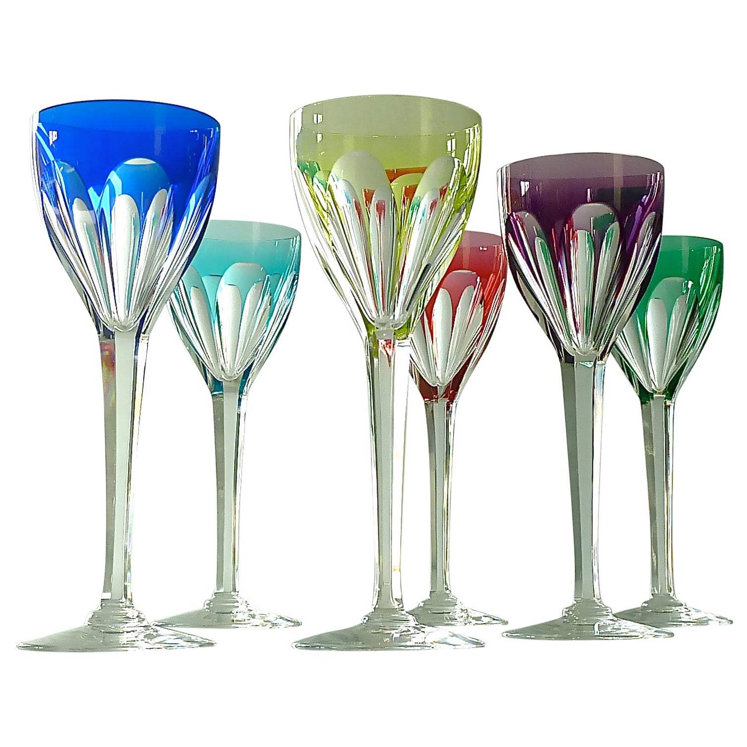 Set of Six Saint Louis Crystal Cut Wine Glasses Stemware Moser Baccarat Style