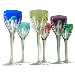 Vintage Set of Six Saint Louis Crystal Cut Wine Glasses Stemware Moser Baccarat Style