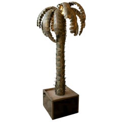 Maison Jansen, French Hollywood Regency Style Brass Palm Tree Floor Lamp, 1970's