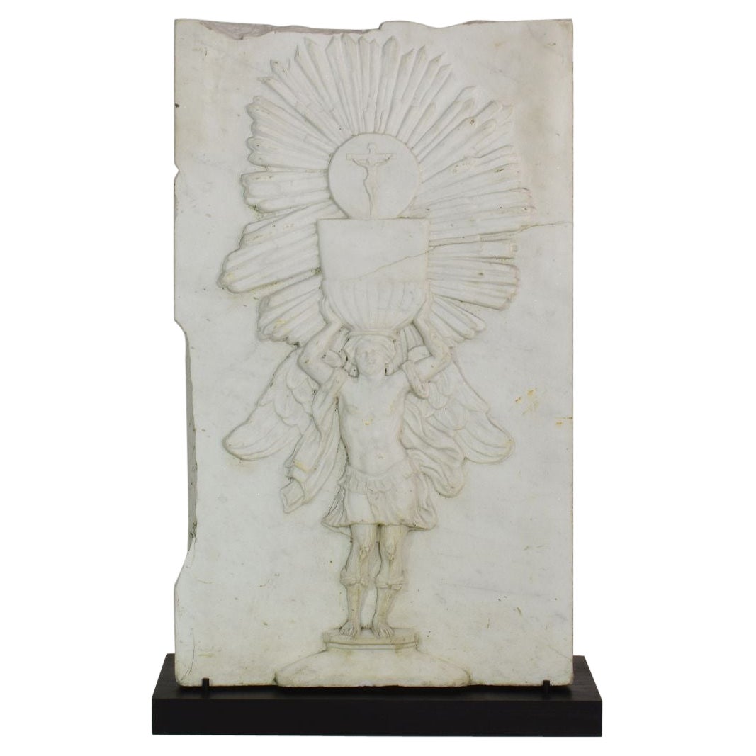 Italian 17/18th Century Marble Baroque Panel with Archangel Holding a Chalice