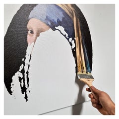 « La fille avec les boucles d'oreilles en perles », jet d'encre sur toile, fabriqué à la main en Italie 2021