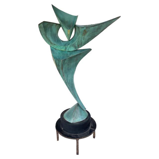 Statue Copper Texture Exquisite Copper Sculpture on Wood Base at 1stDibs