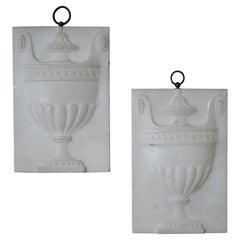 Regency Adam Style Pair of Classical Marble Urn Plaques Tablets Fire Surround