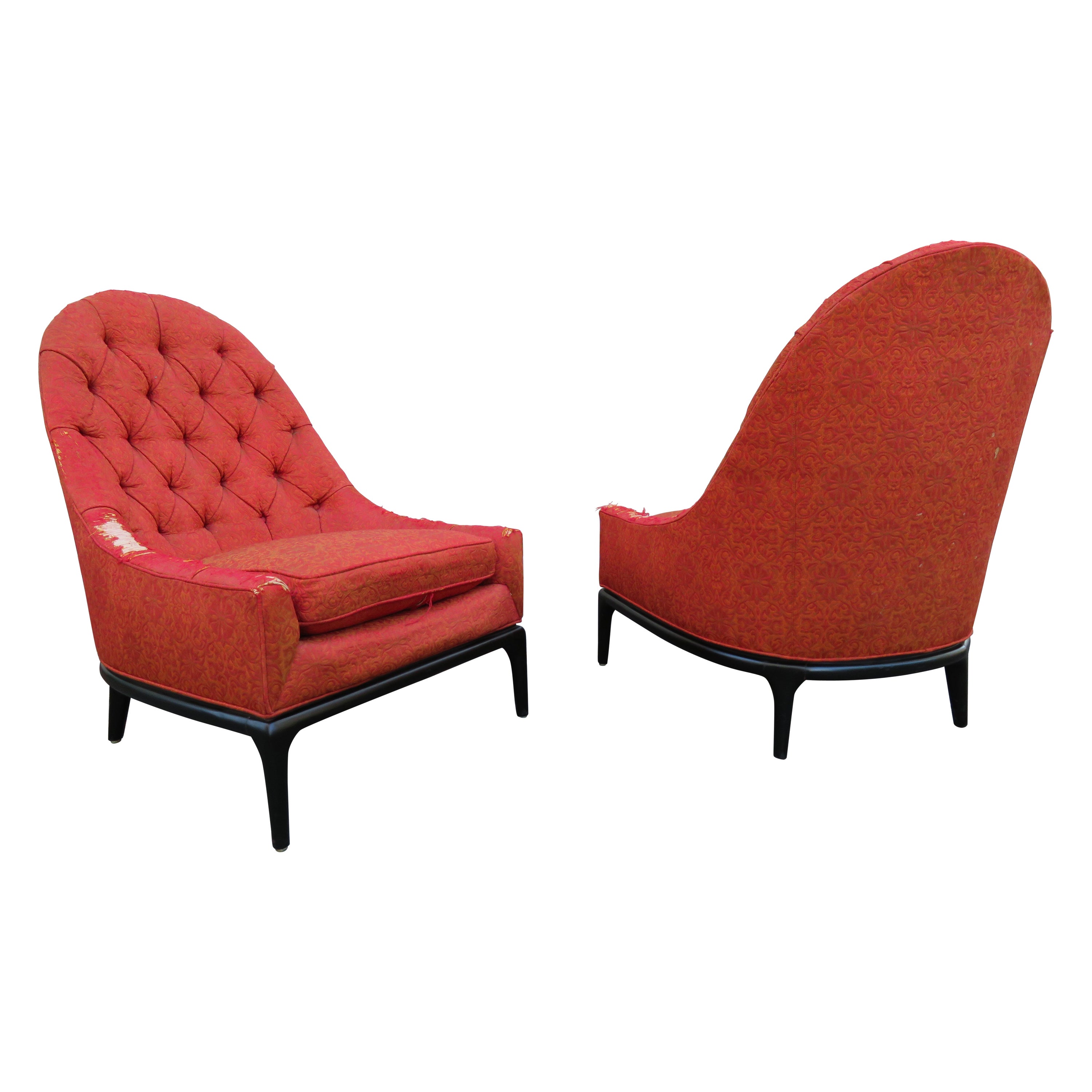 Paire de sexy chaises pantoufles à dossier touffeté de style Robsjohn Gibbings, mi-siècle moderne en vente