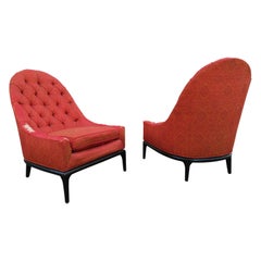 Vintage Sexy Pair Robsjohn Gibbings Style Tufted back Slipper Chairs Mid-Century Modern