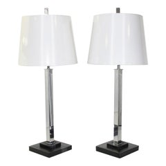 Nessen Studio 1970s Chrome and Leather Table Lamp, a pair