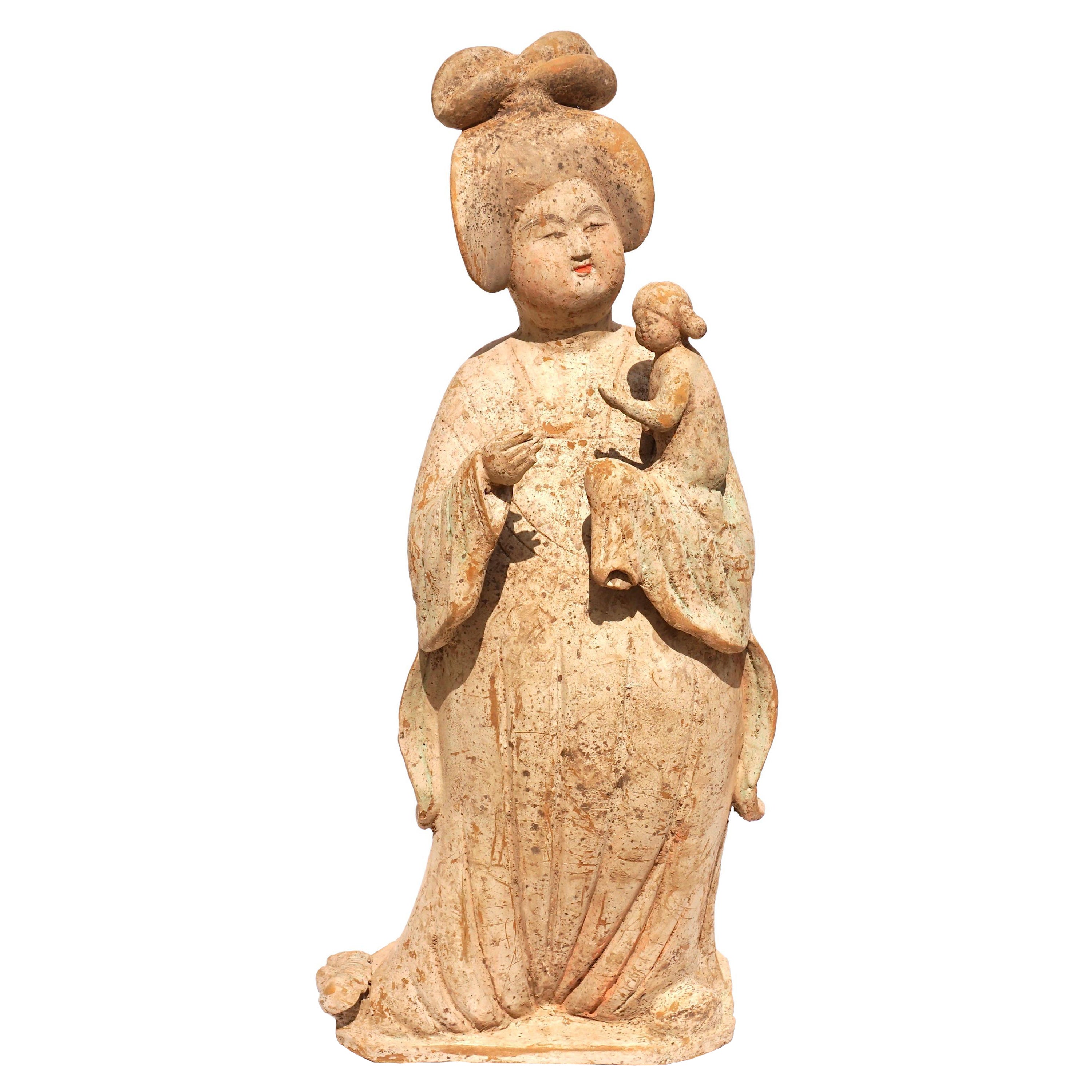 Tang Dynasty Museum Fat Lady and Child TL Tested For Sale