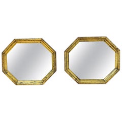Octagonal Gold Giltwood Framed Wall Mirrors, Pair