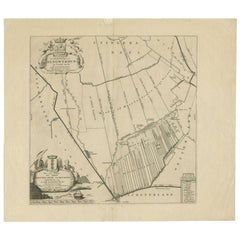 Antique Map of the Aengwirden Township, Friesland, the Netherlands, 1718
