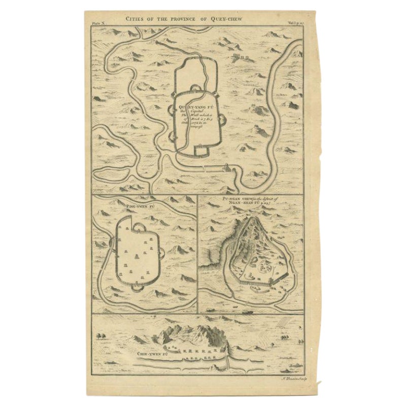 Antique Map of the Cities of the Province of Quey-Chew by Basire, 1738 For Sale