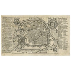 Mapa antiguo de la ciudad de Copenhague en Dinamarca c.1720