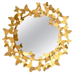 1960 Mirror with Butterflies in Gilded Metal of the House FlorArt